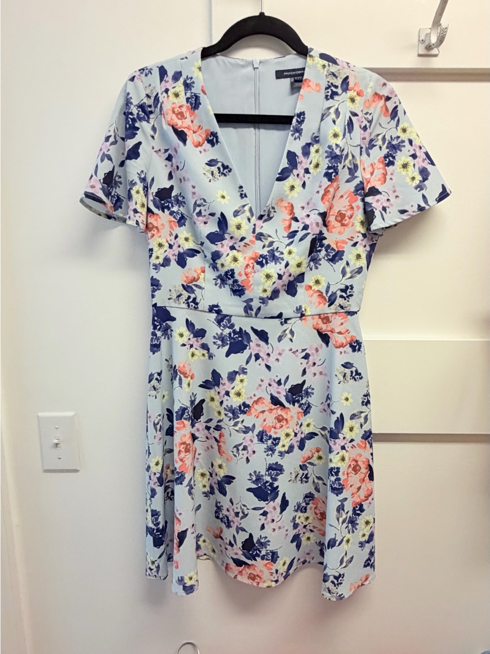 French Connection Light Blue Floral V-Neck Fit & Flare Dress